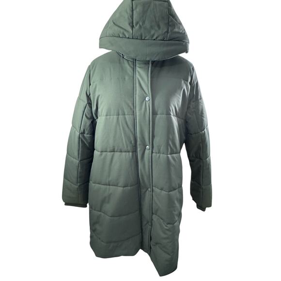 "FALLS CREEK" Green Womens Puffer Coat Side Zippers Sherpa Lined SZ 1X Cozy Warm - Picture 2 of 12